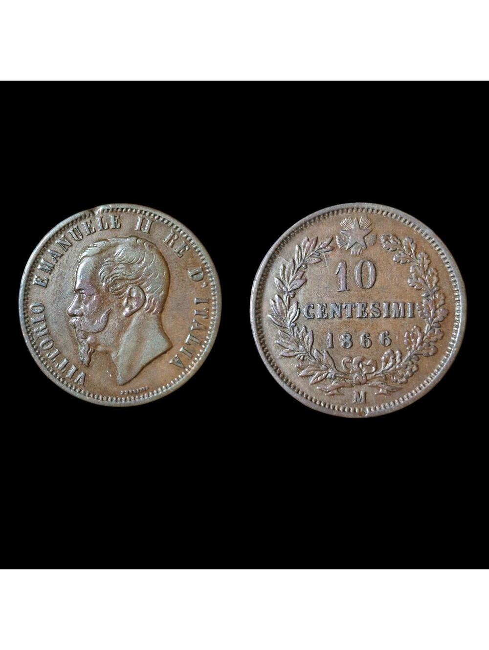 1866 M ITALY King Victor Emmanuel II Antique ITALIAN 10 Centesimi Coin